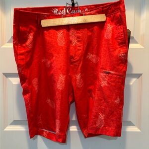 Red Camel Tropical Print Swim Trunks